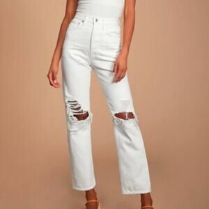 Agolde White Distressed Relaxed High Rise 90s Jean Size 27
